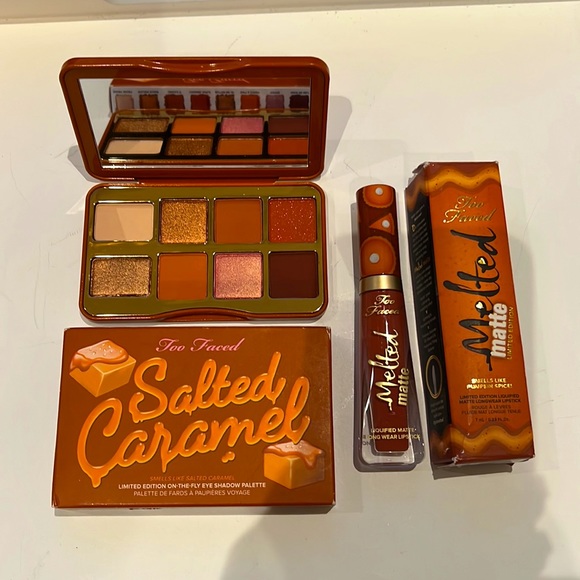 BUNDLE of Fall yummy TooFaced salted caramel eyeshadow +pumpkin spice matt lip